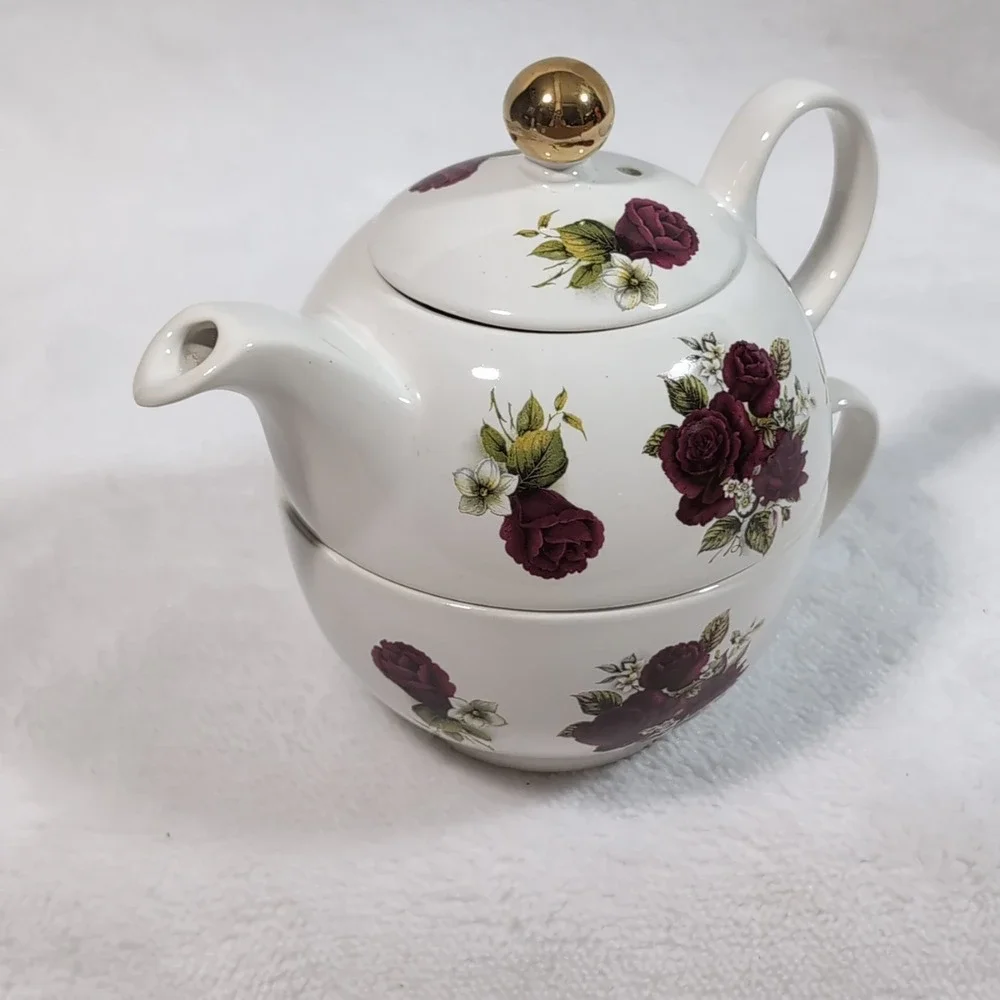 Vtg Arthur Wood & Son Tea for One Set Staffordshire Stackable Rose Floral 6460 - Picture 4 of 14
